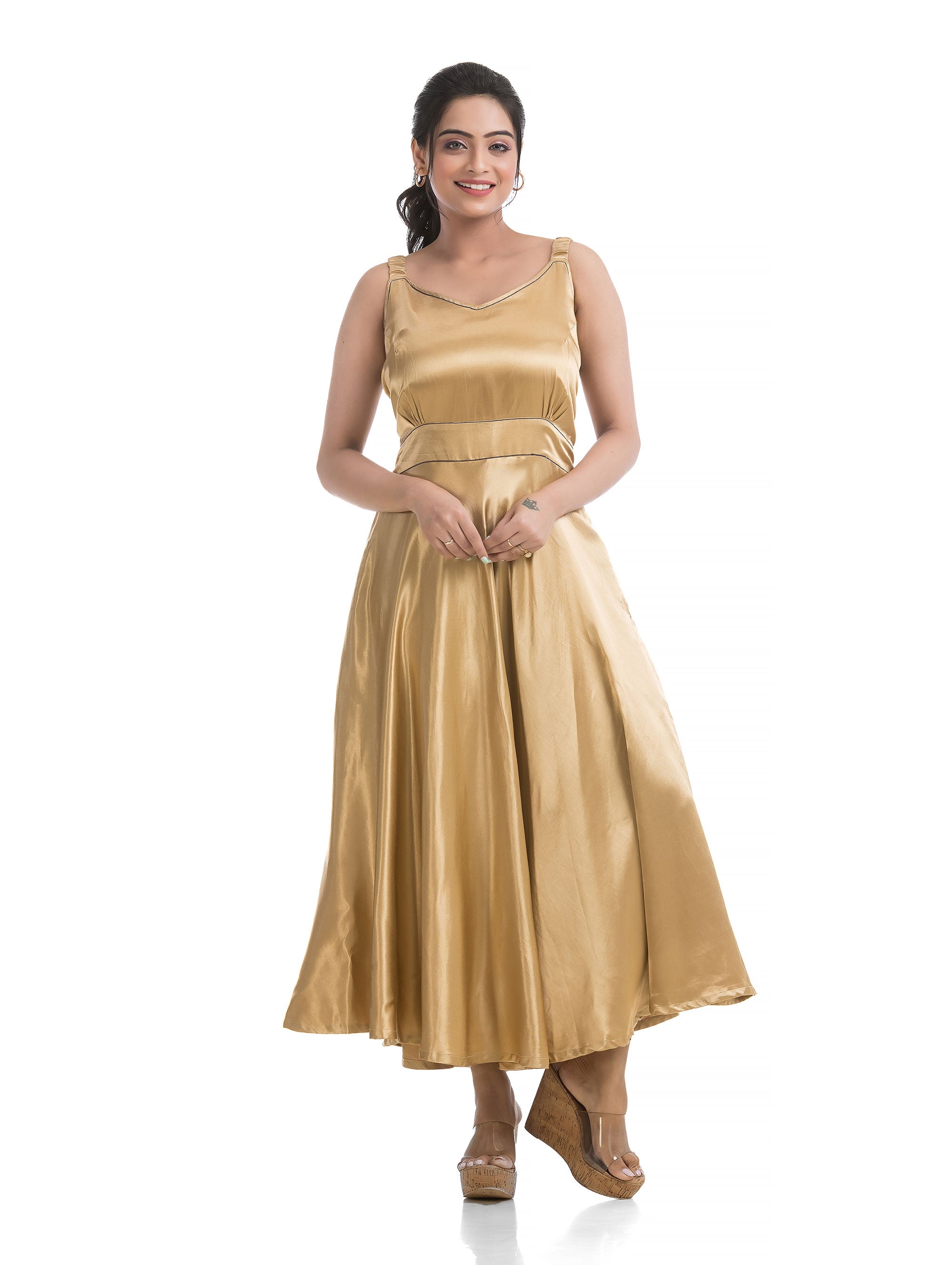 Mashru Silk Hand Block Jacket with Golden Yellow Elasticated Dress