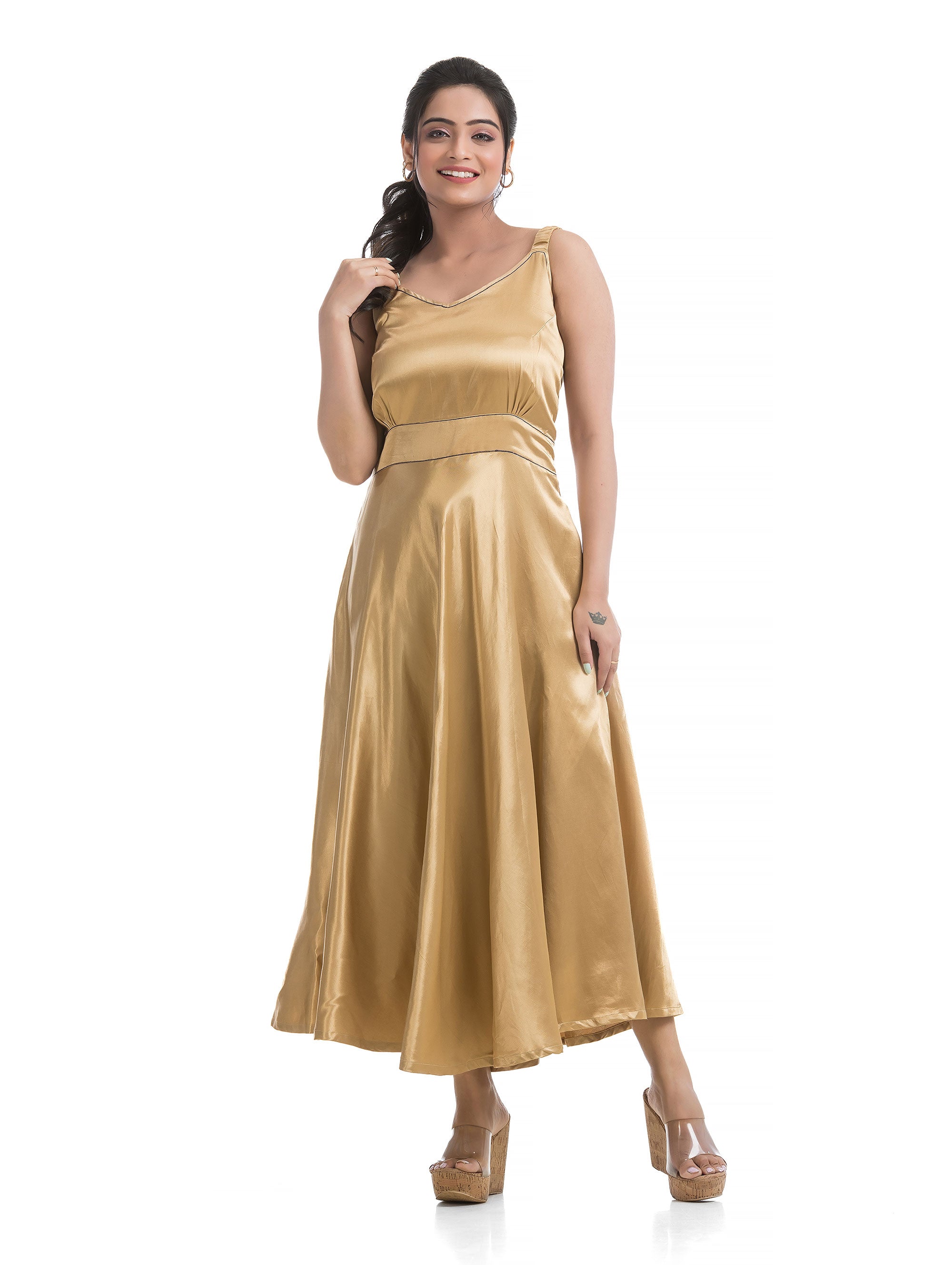 Mashru Silk Hand Block Jacket with Golden Yellow Elasticated Dress