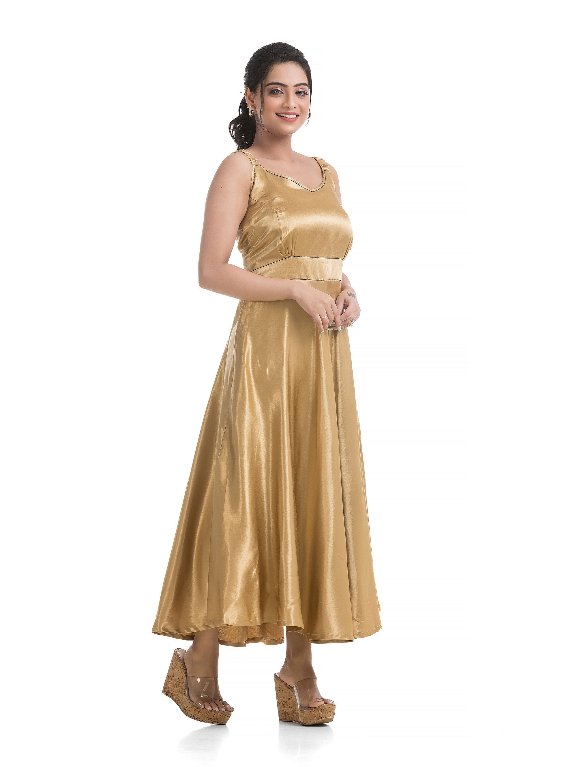 Mashru Silk Hand Block Jacket with Golden Yellow Elasticated Dress