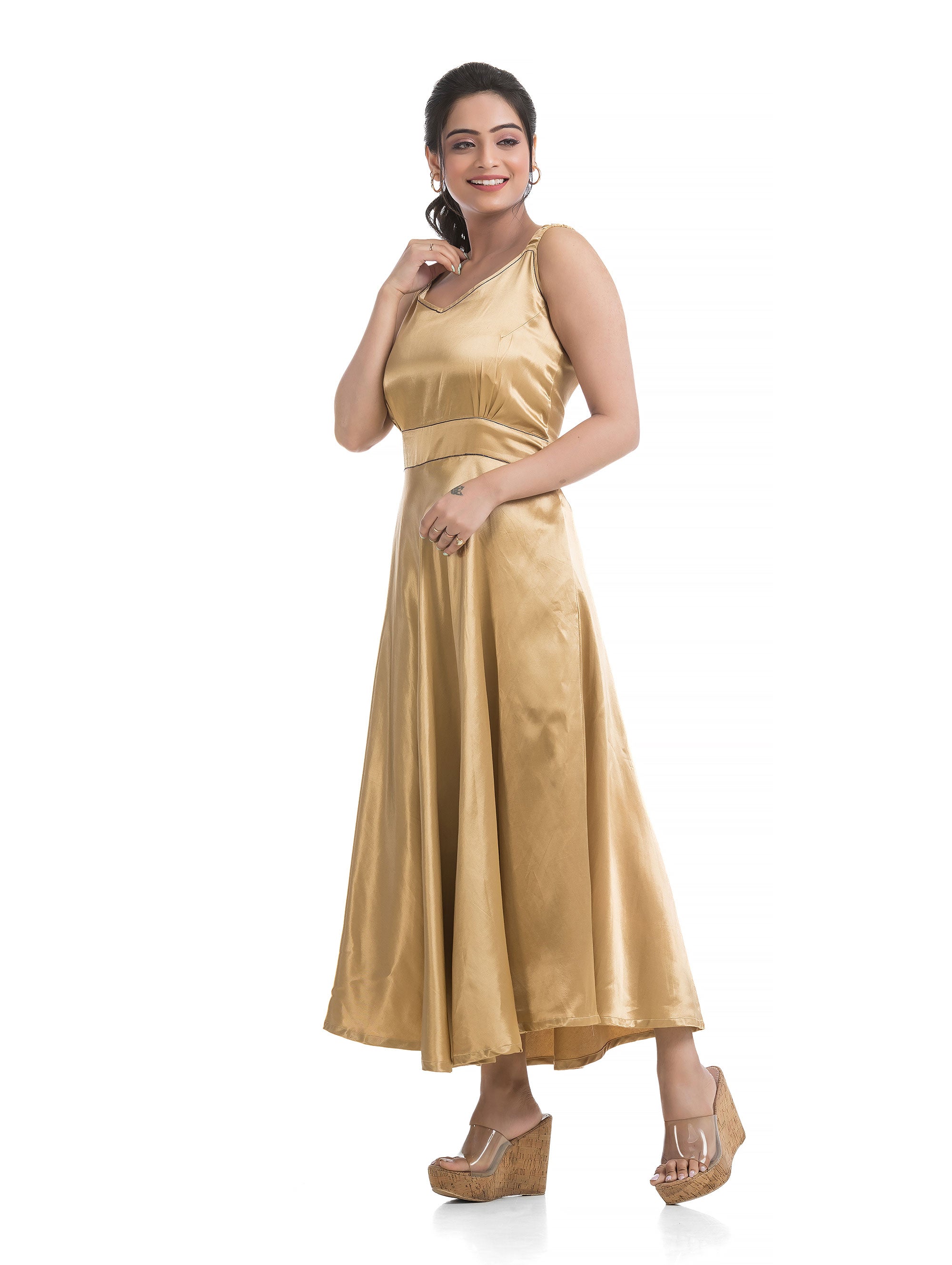 Mashru Silk Hand Block Jacket with Golden Yellow Elasticated Dress