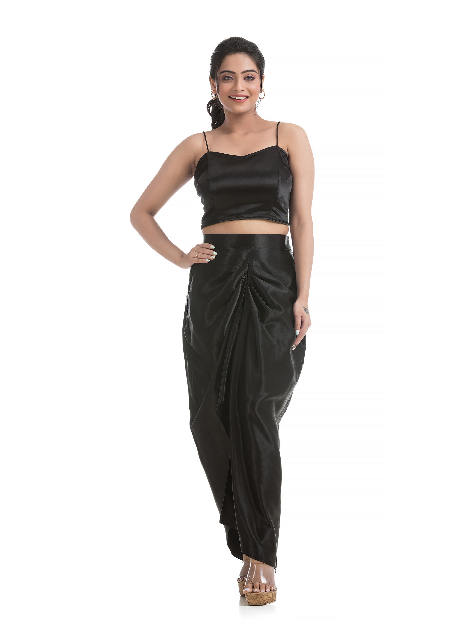 Red-Black Sarang Co-Ord Set with Coat Collar Jacket