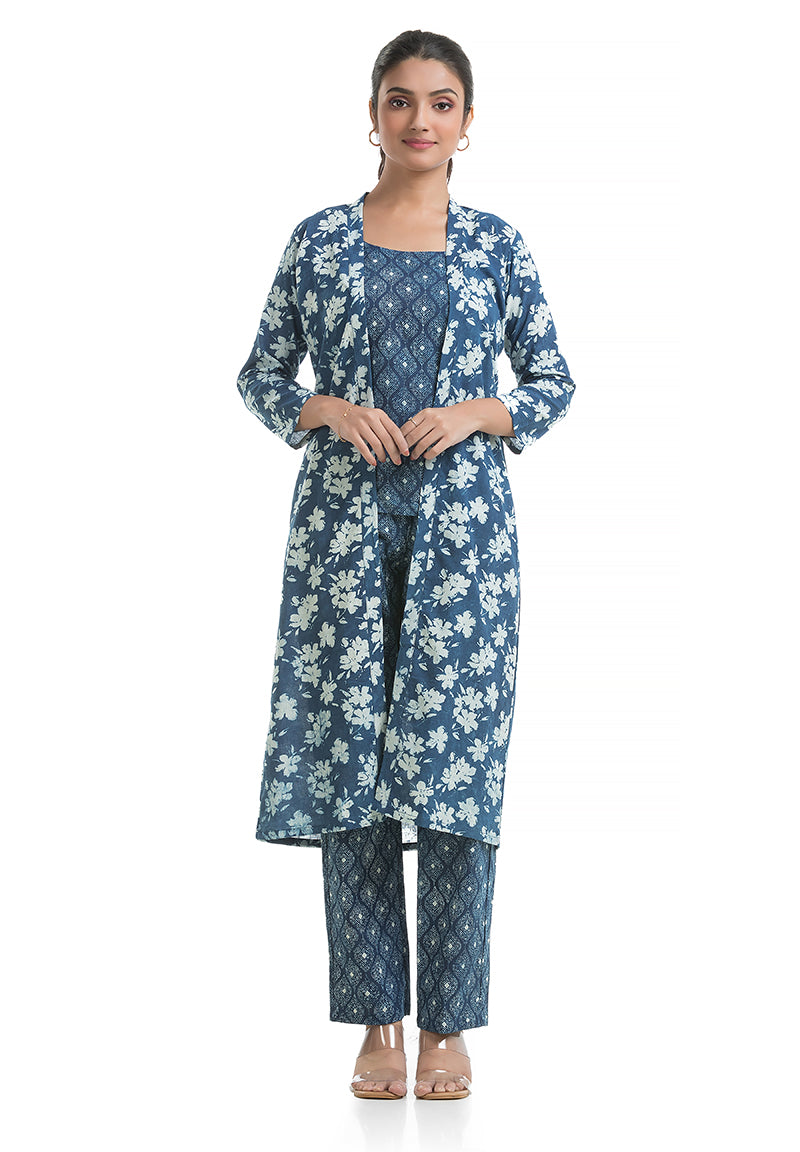 Indigo 3 Pcs Co-ord Set with Jacket