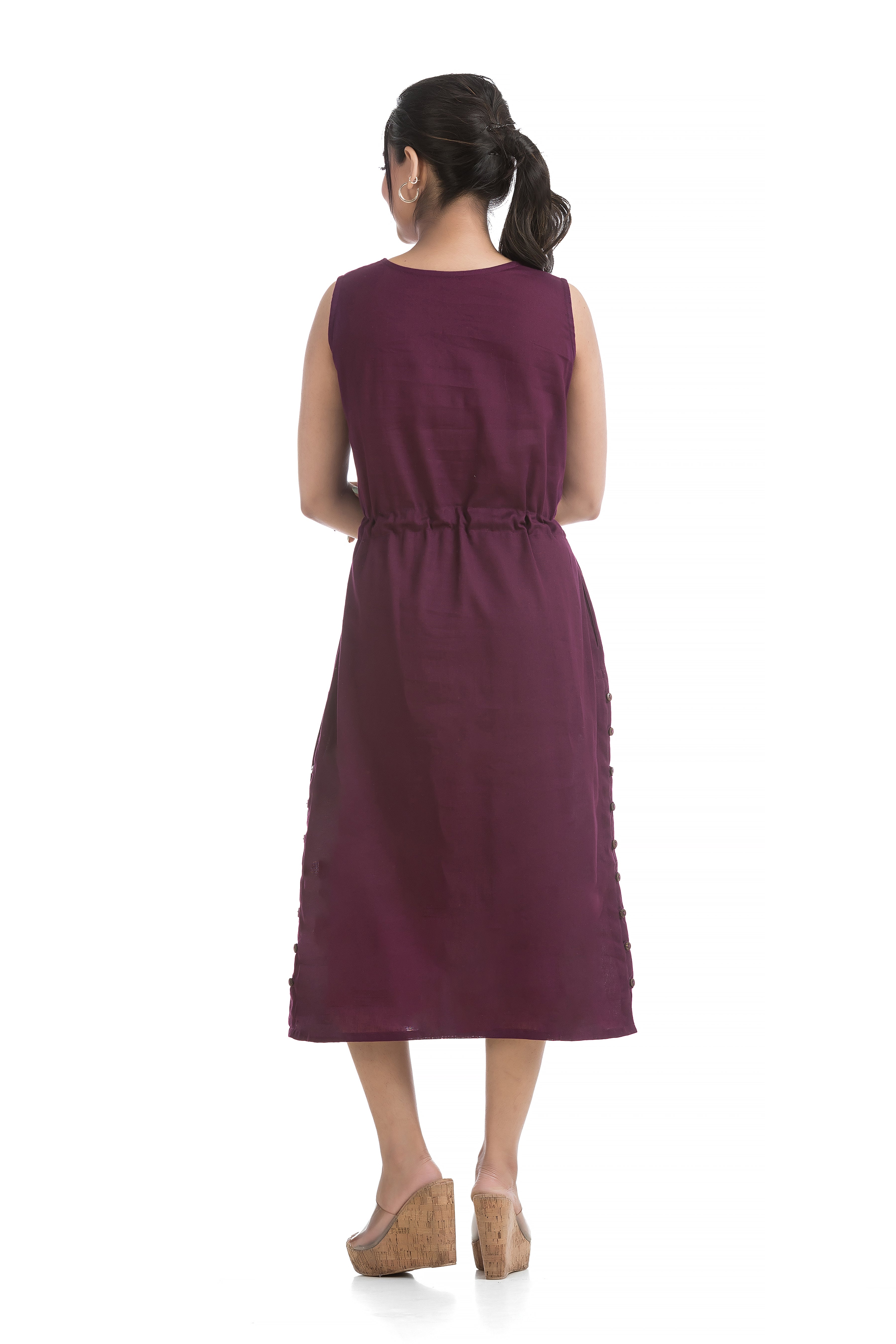 Drawstirng Purple Dress with Ajrakh Printed Jacket