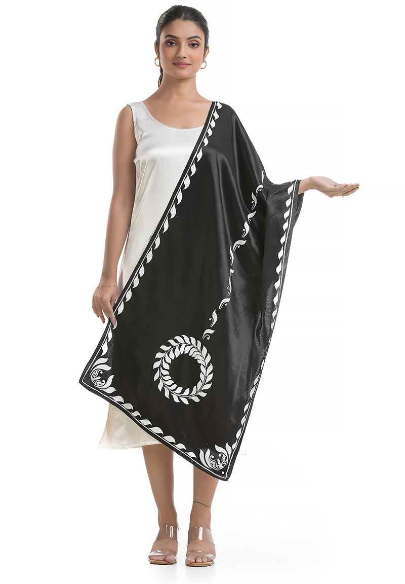 Women's Hand Painted Black Silk Stole