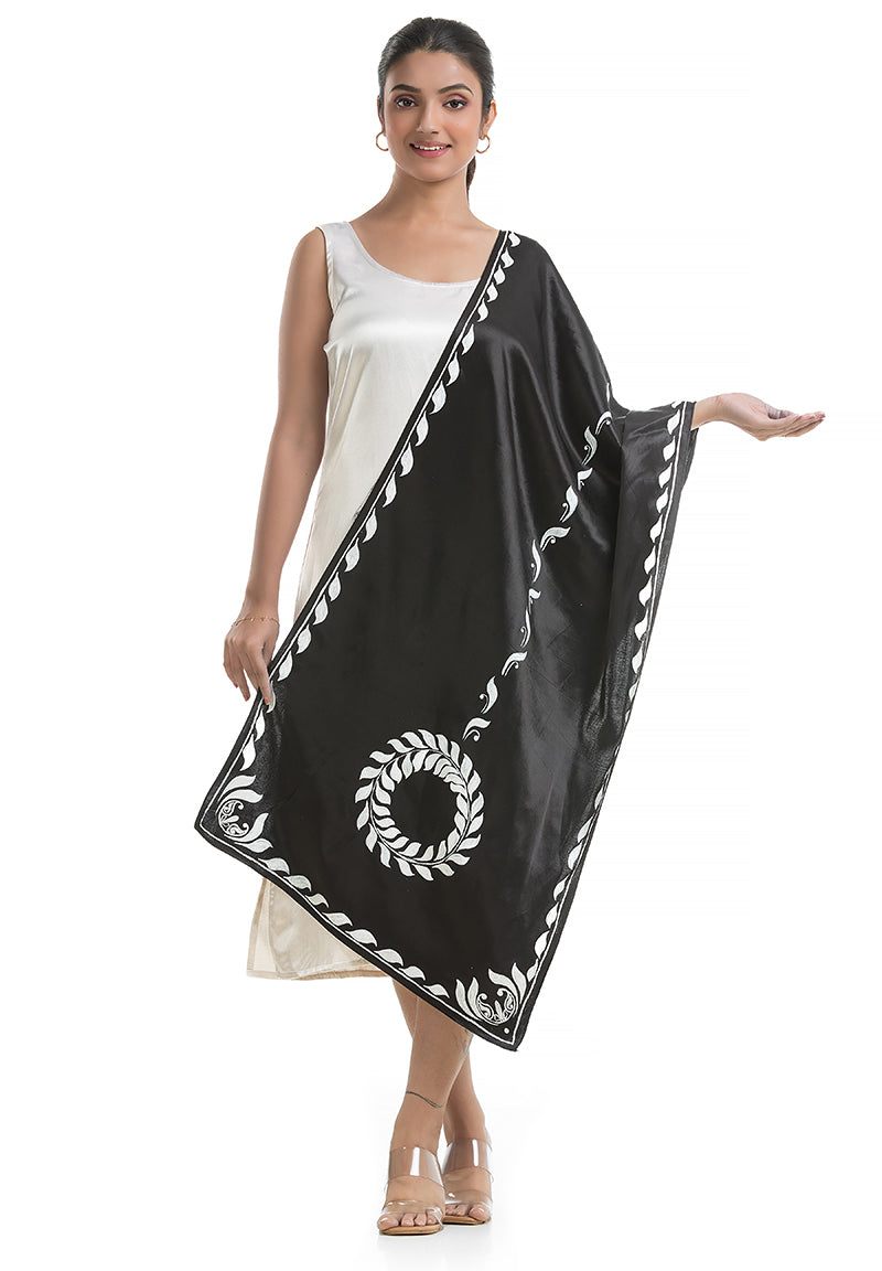 Women's Hand Painted Black Silk Stole