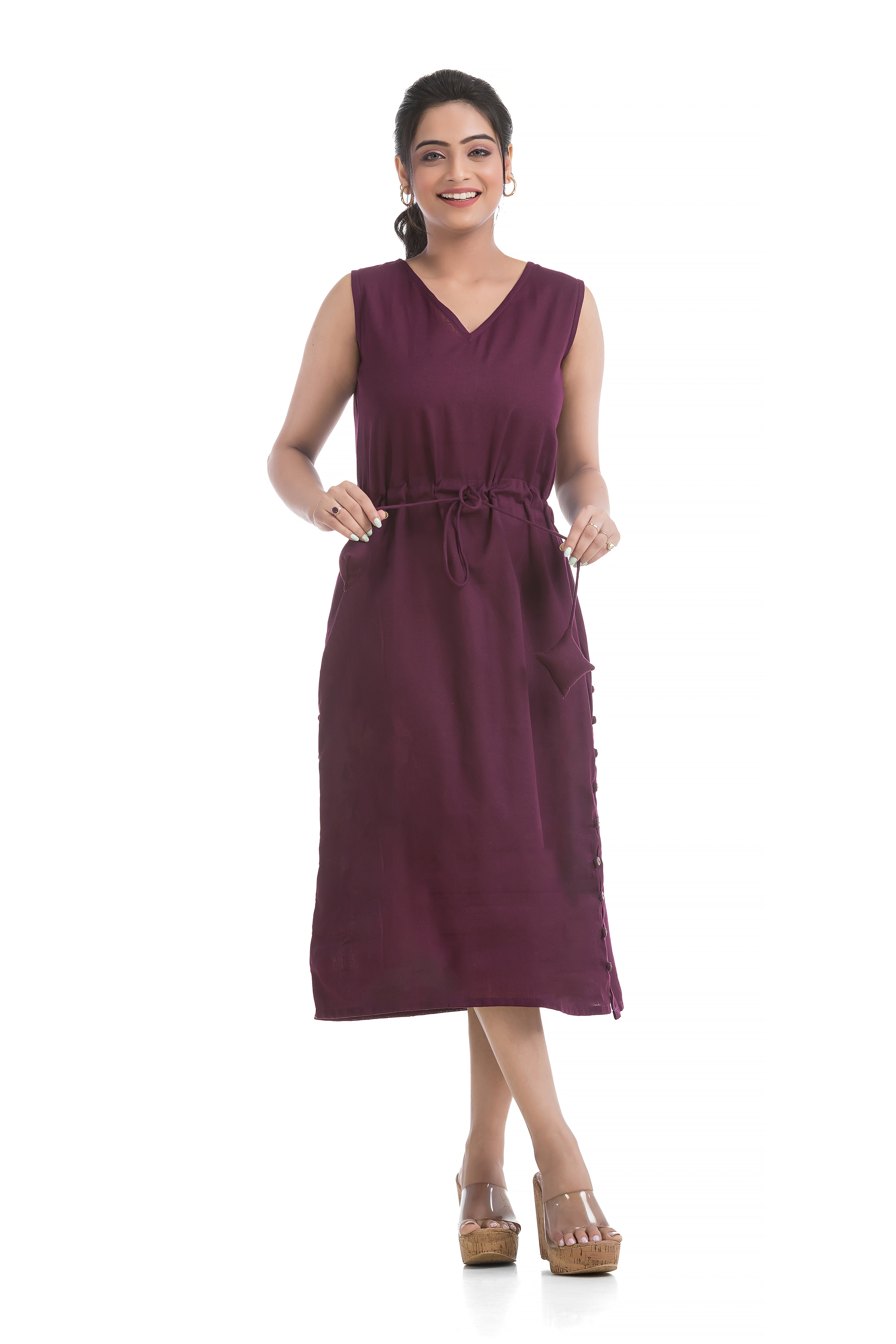 Drawstirng Purple Dress with Ajrakh Printed Jacket