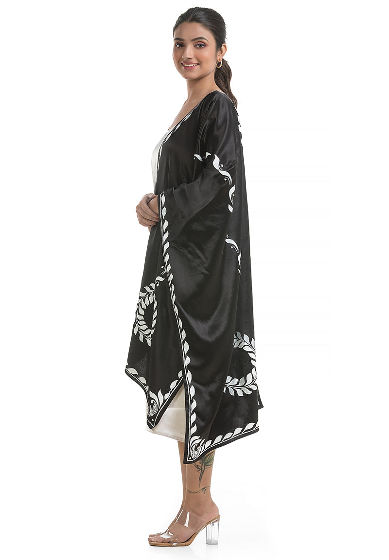 Women's Hand Painted Black Silk Stole