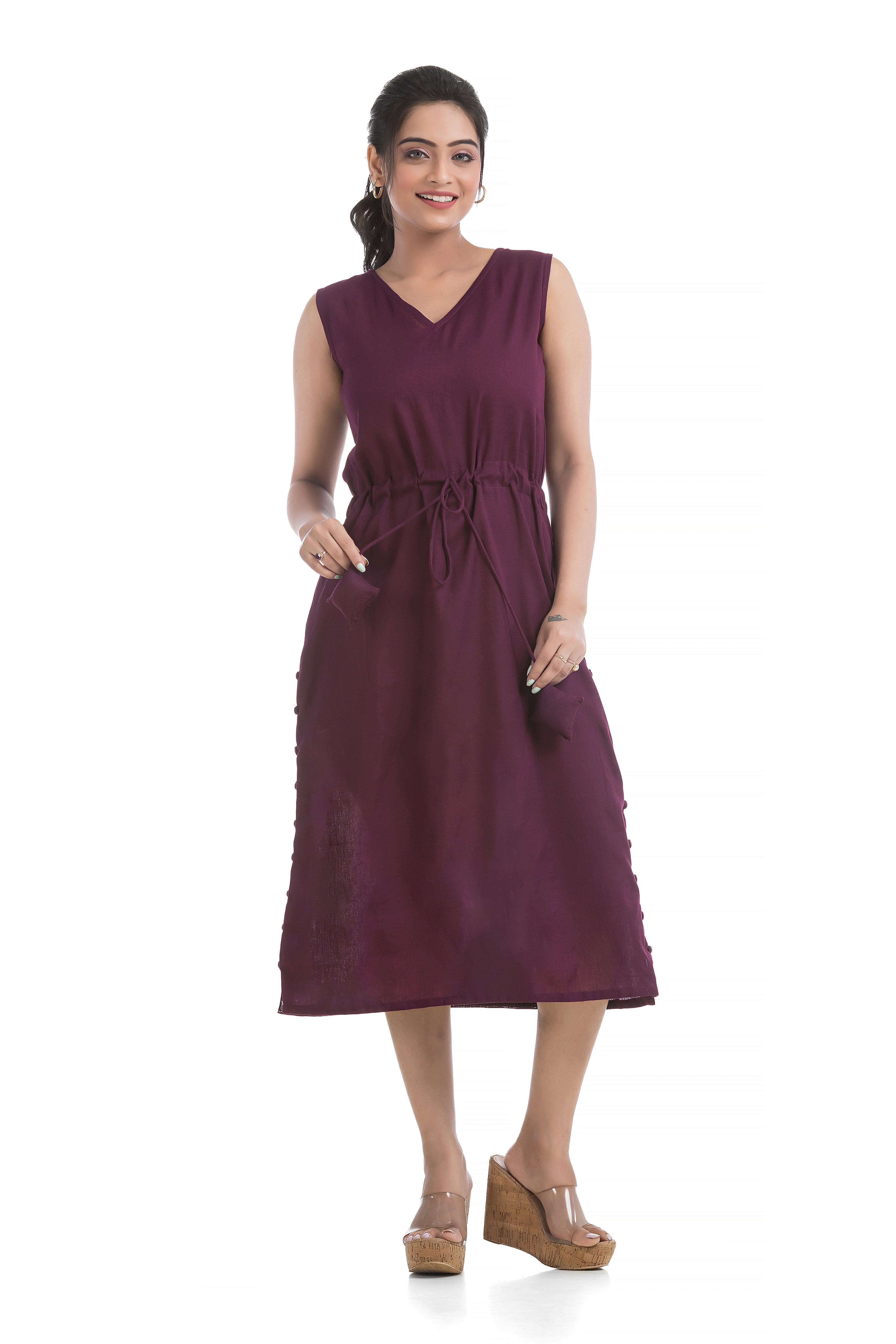 Drawstirng Purple Dress with Ajrakh Printed Jacket