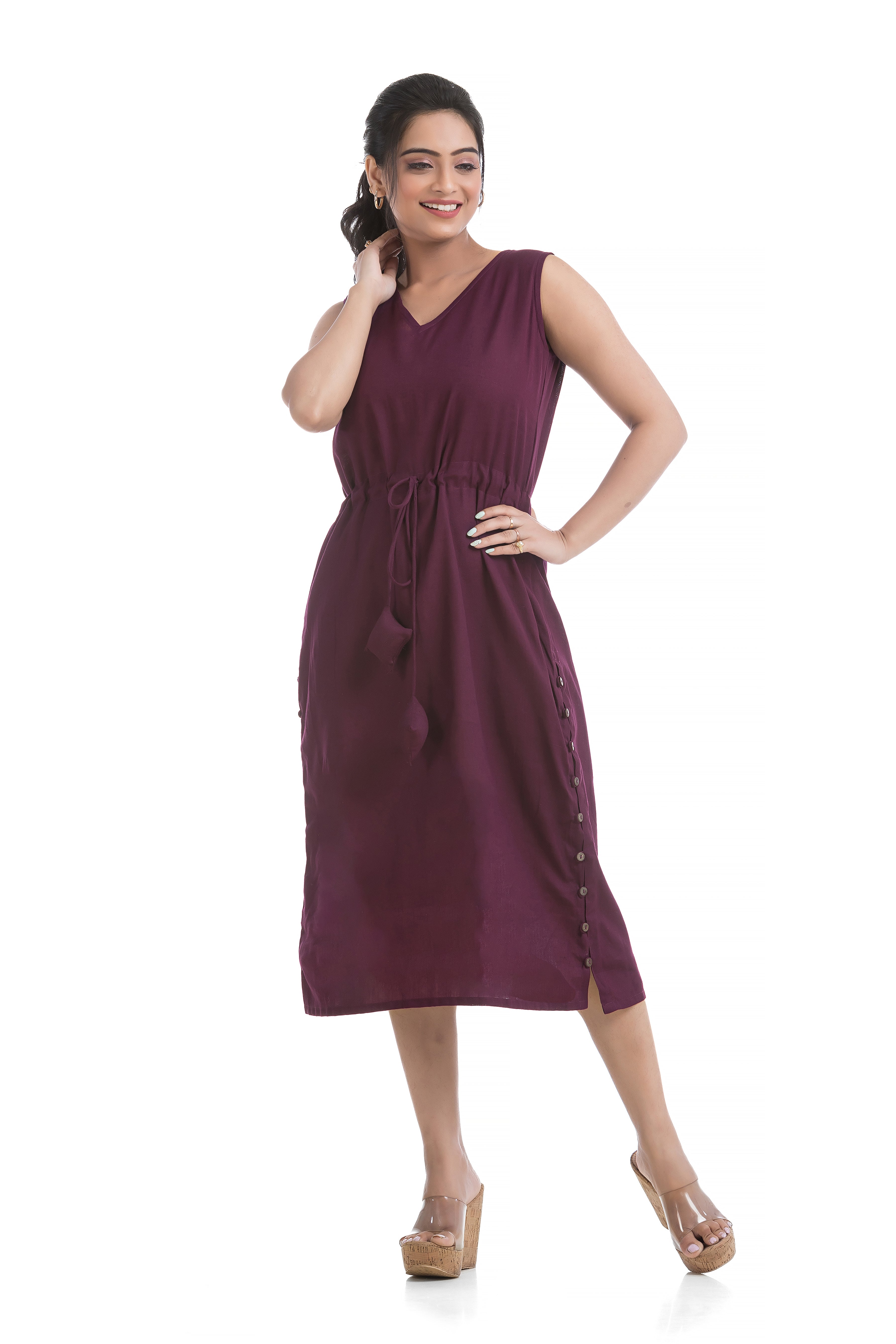 Drawstirng Purple Dress with Ajrakh Printed Jacket