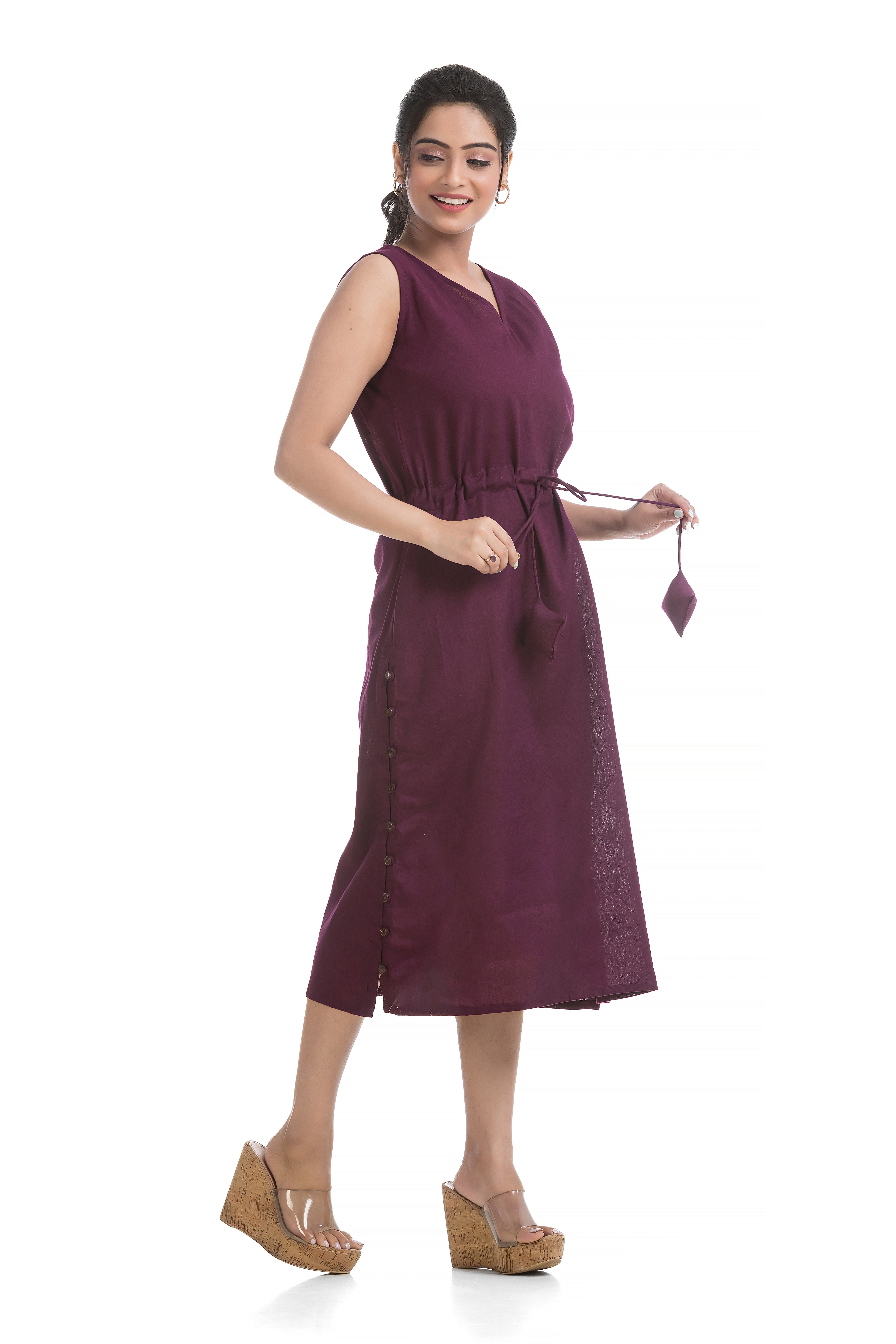 Drawstirng Purple Dress with Ajrakh Printed Jacket