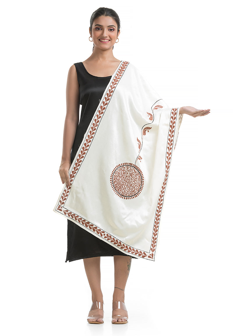 Women's Hand Painted White Silk Stole