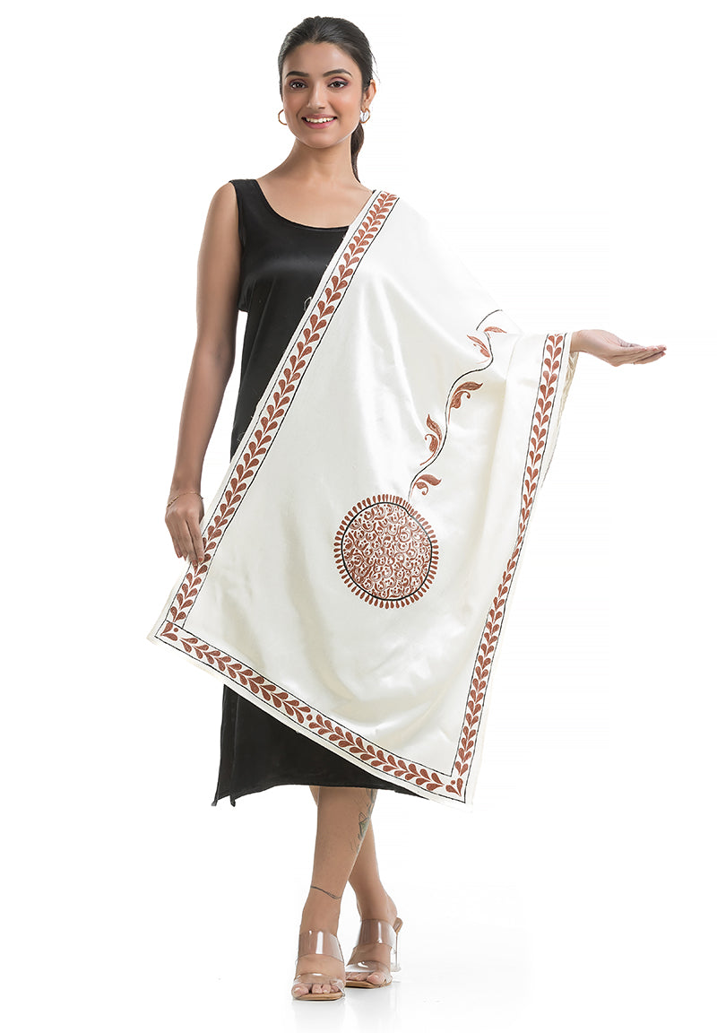 Women's Hand Painted White Silk Stole