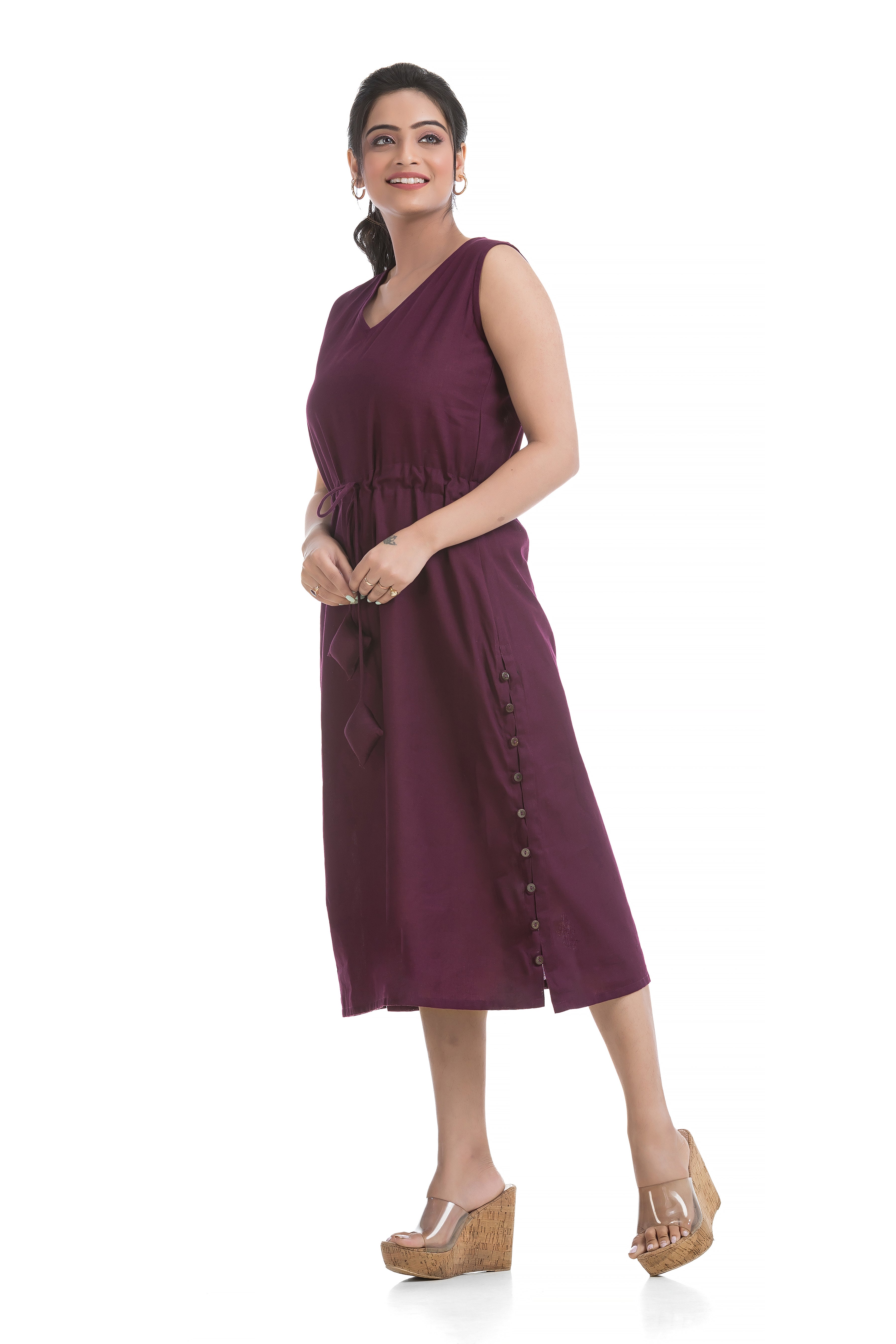 Drawstirng Purple Dress with Ajrakh Printed Jacket