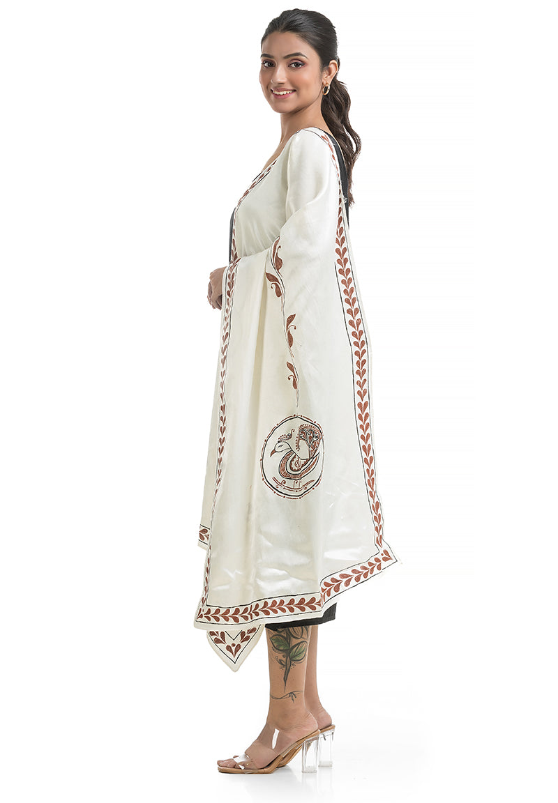 Women's Hand Painted White Silk Stole