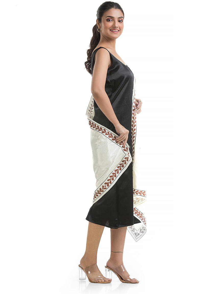 Women's Hand Painted White Silk Stole