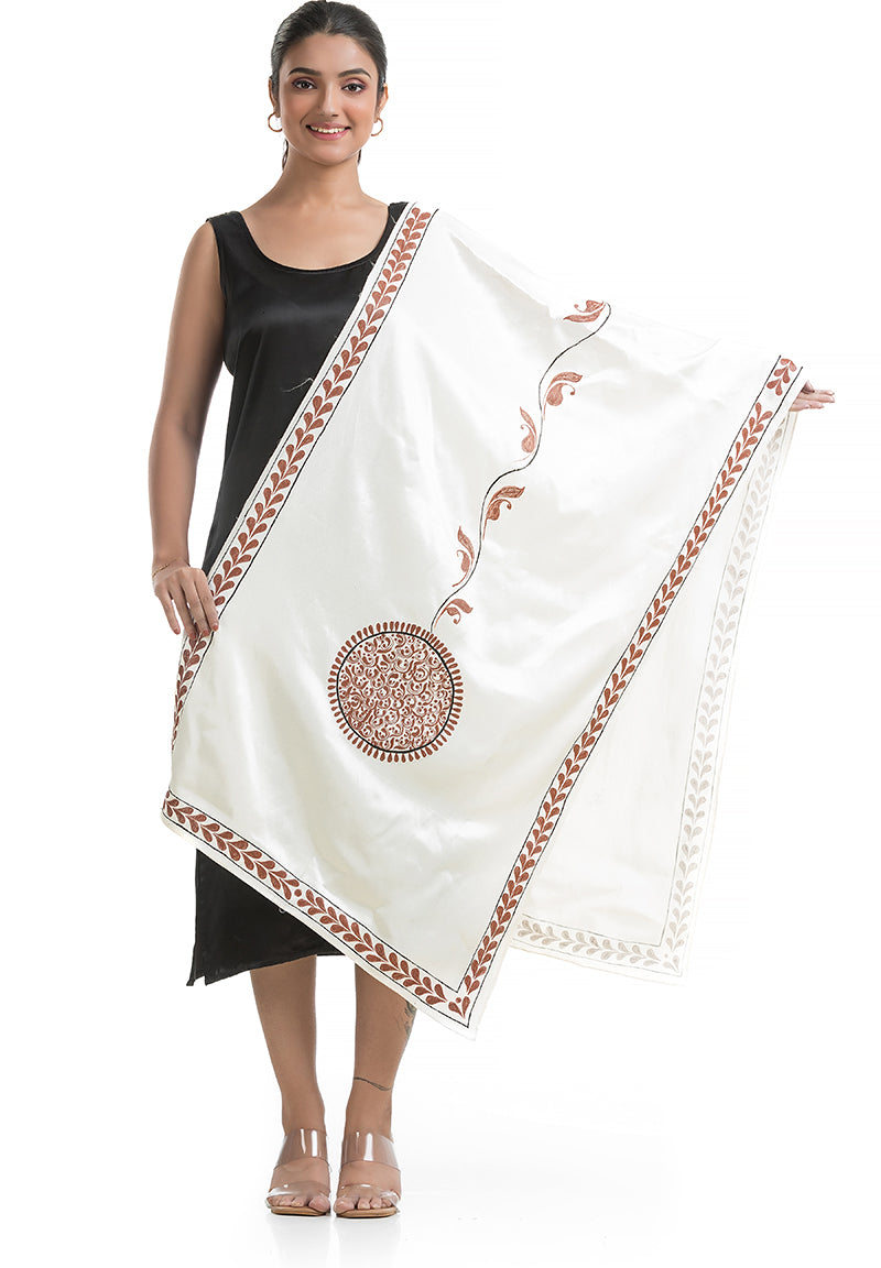 Women's Hand Painted White Silk Stole