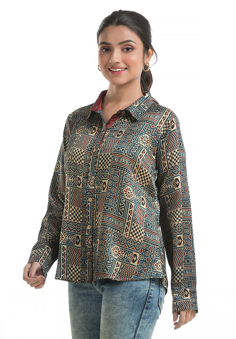 Blue Shirt with Maroon Panel