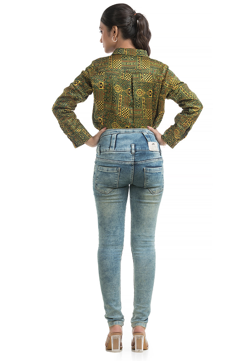 Ajrakh Print Green Shirt