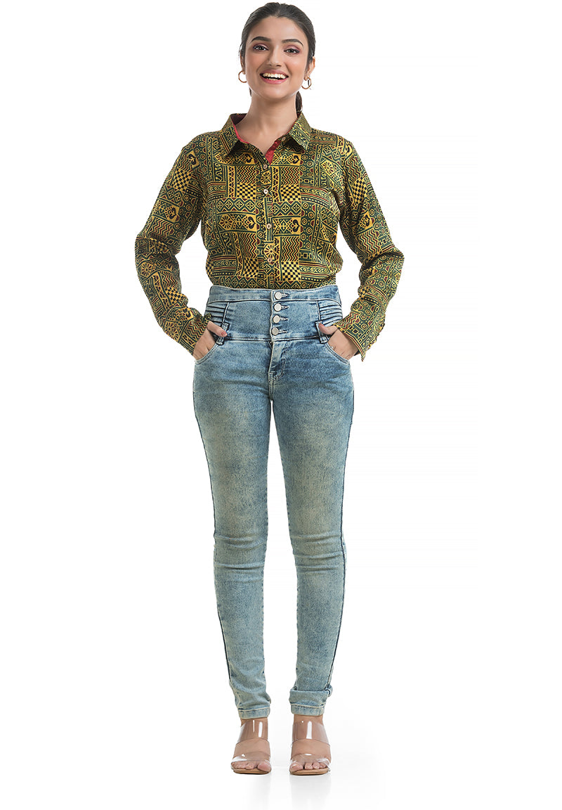 Ajrakh Print Green Shirt