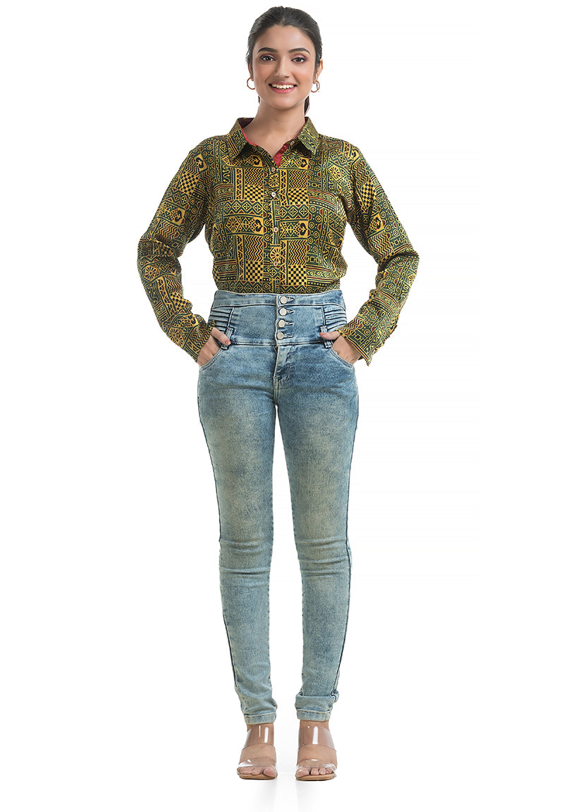 Ajrakh Print Green Shirt
