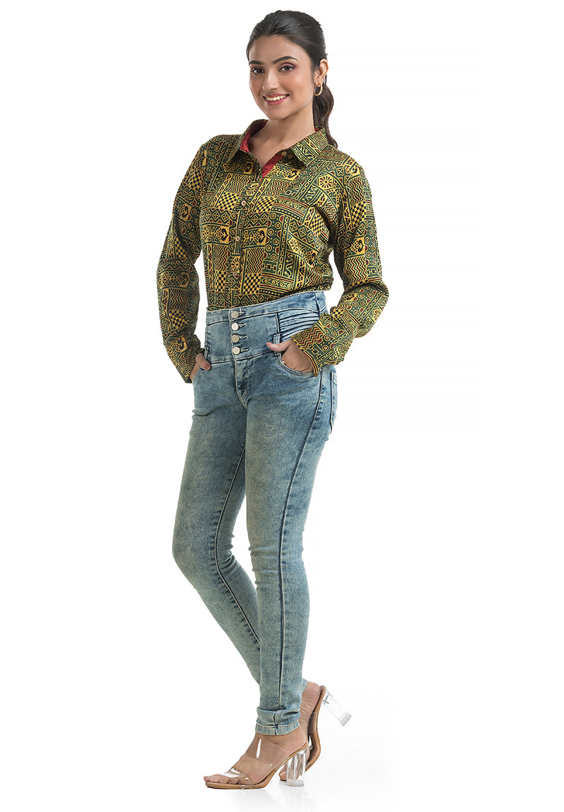 Ajrakh Print Green Shirt