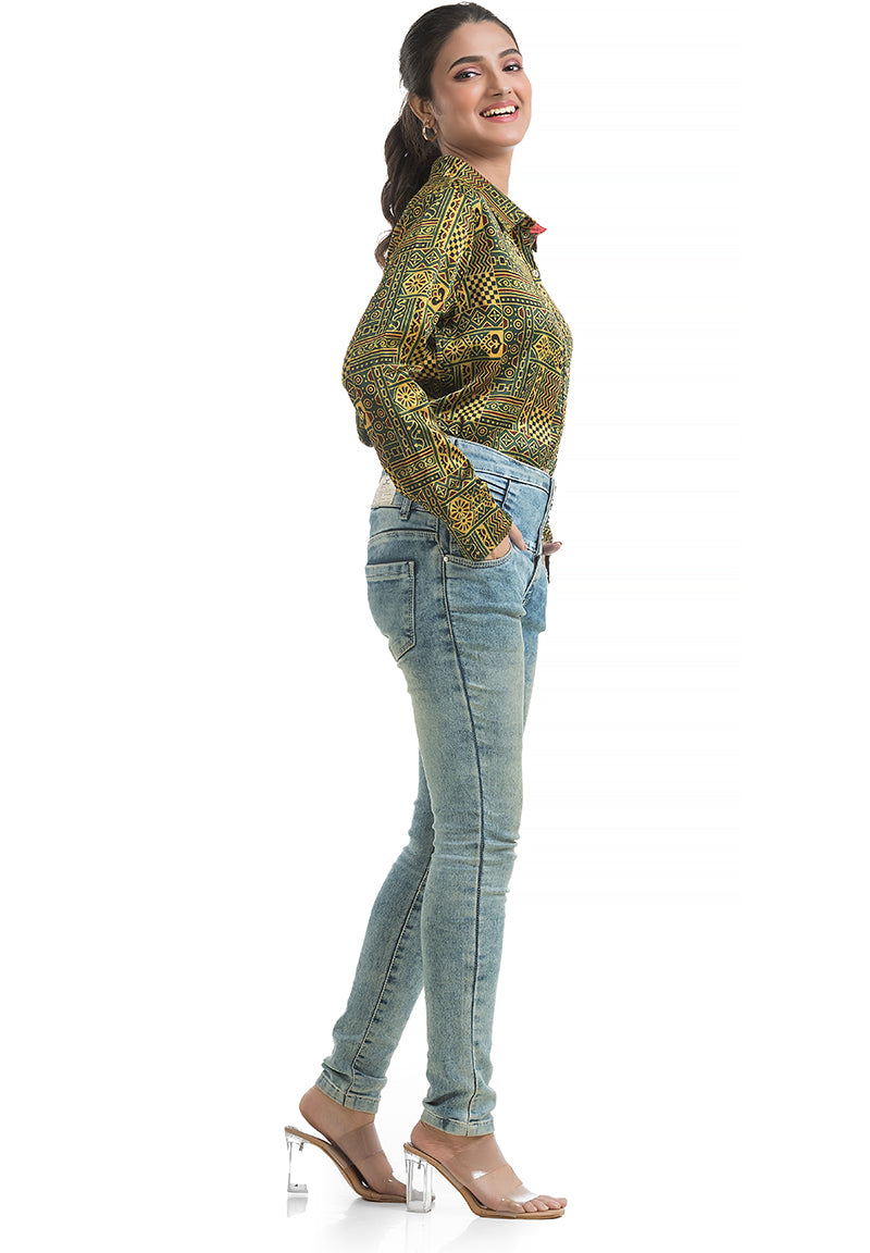Ajrakh Print Green Shirt