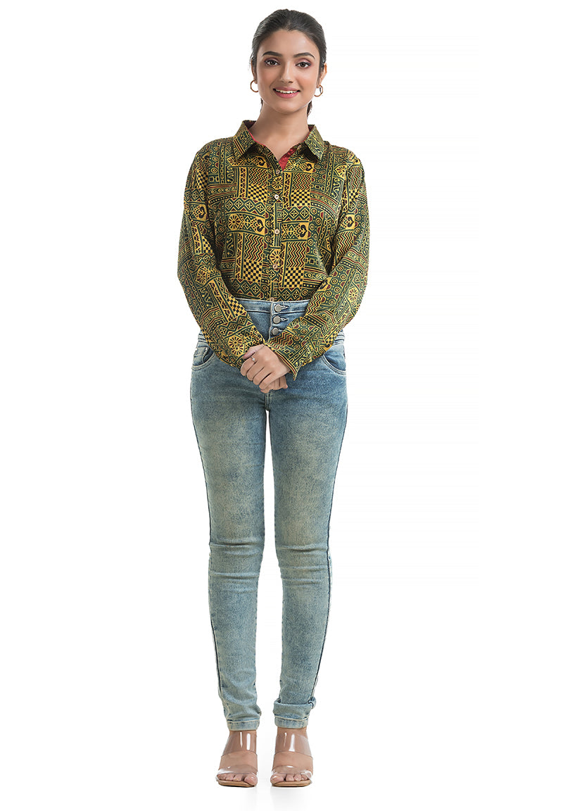 Ajrakh Print Green Shirt