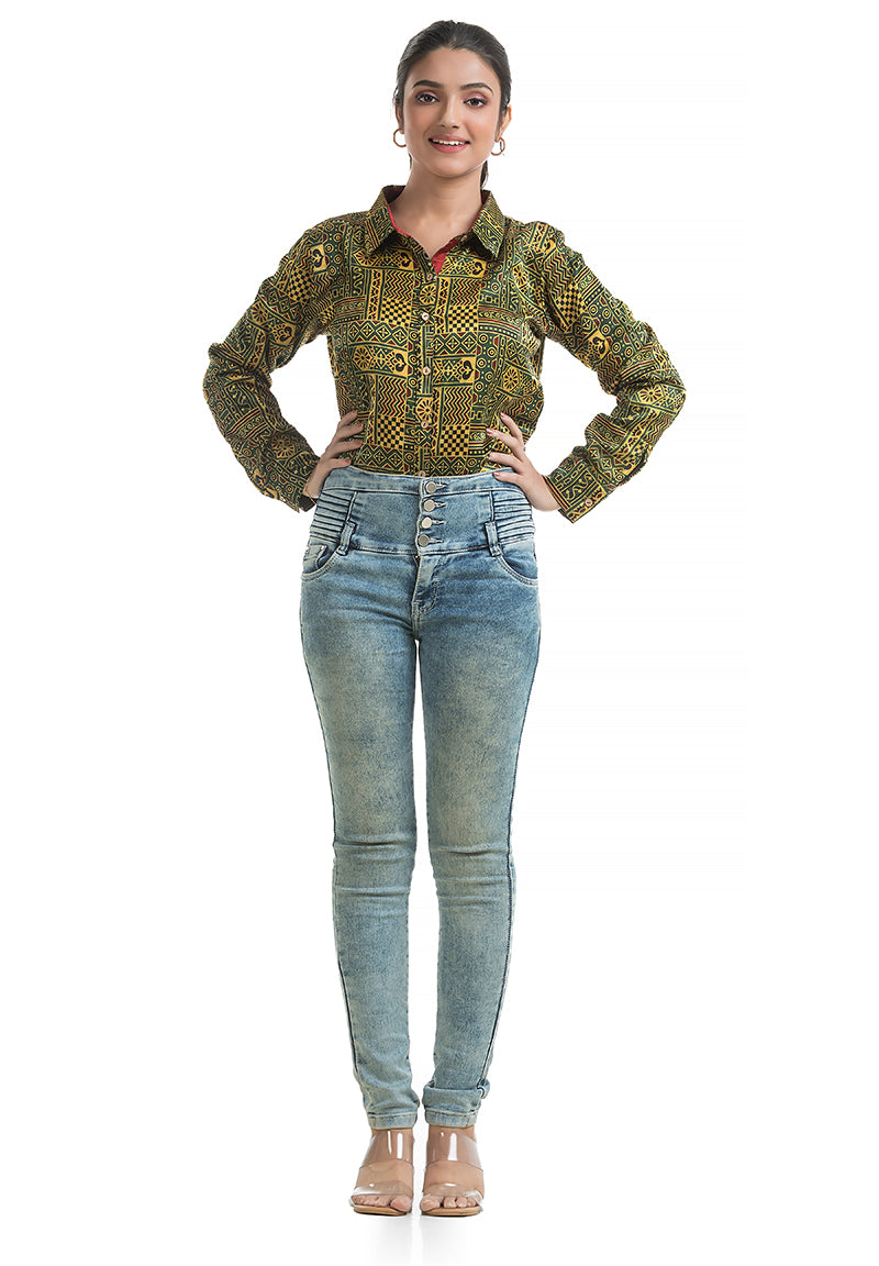 Ajrakh Print Green Shirt