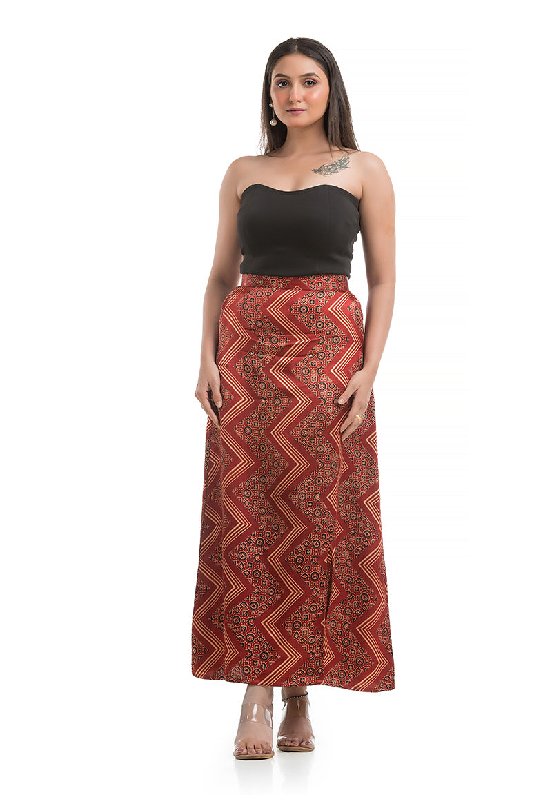 Women's Maroon Mashru Silk Ankle Length Skirt