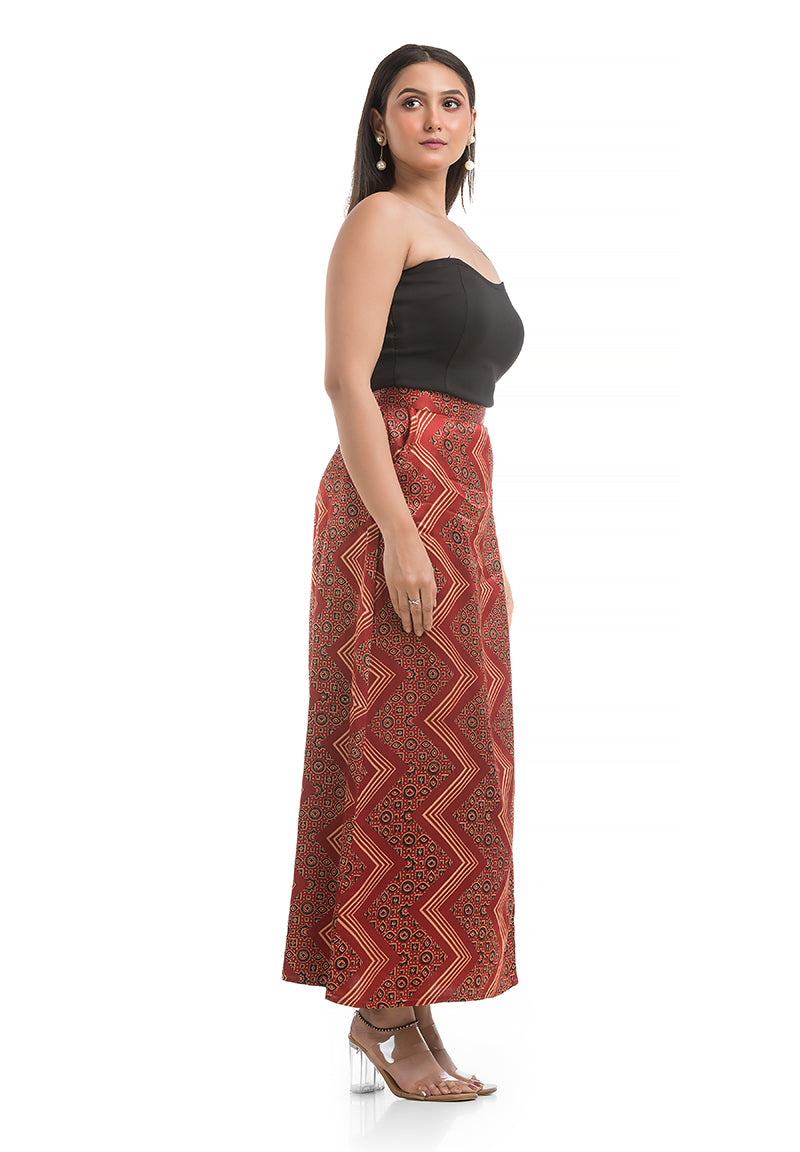 Women's Maroon Mashru Silk Ankle Length Skirt