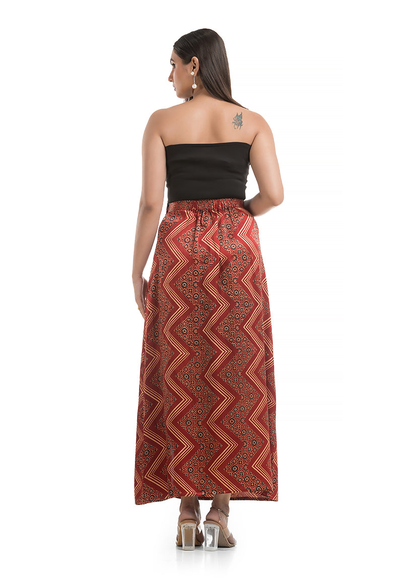 Women's Maroon Mashru Silk Ankle Length Skirt