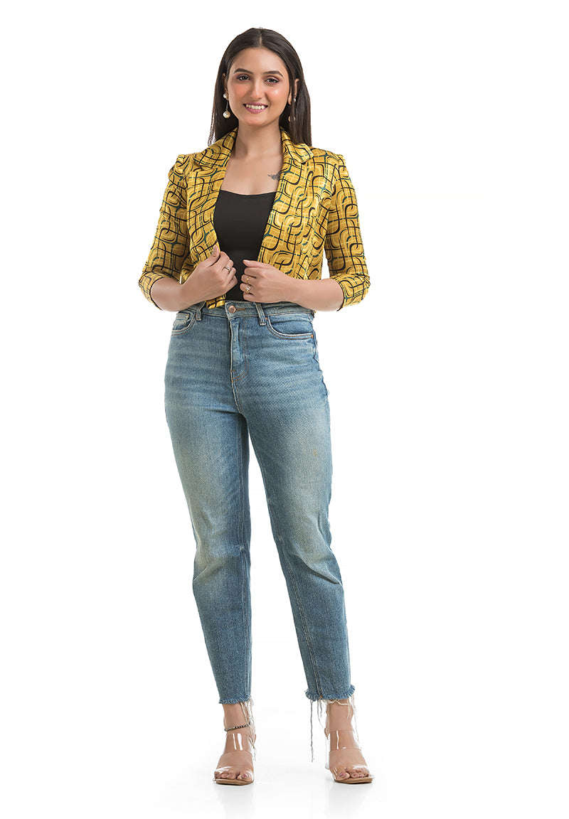 Women's Yellow Ajrakh Printed Jacket