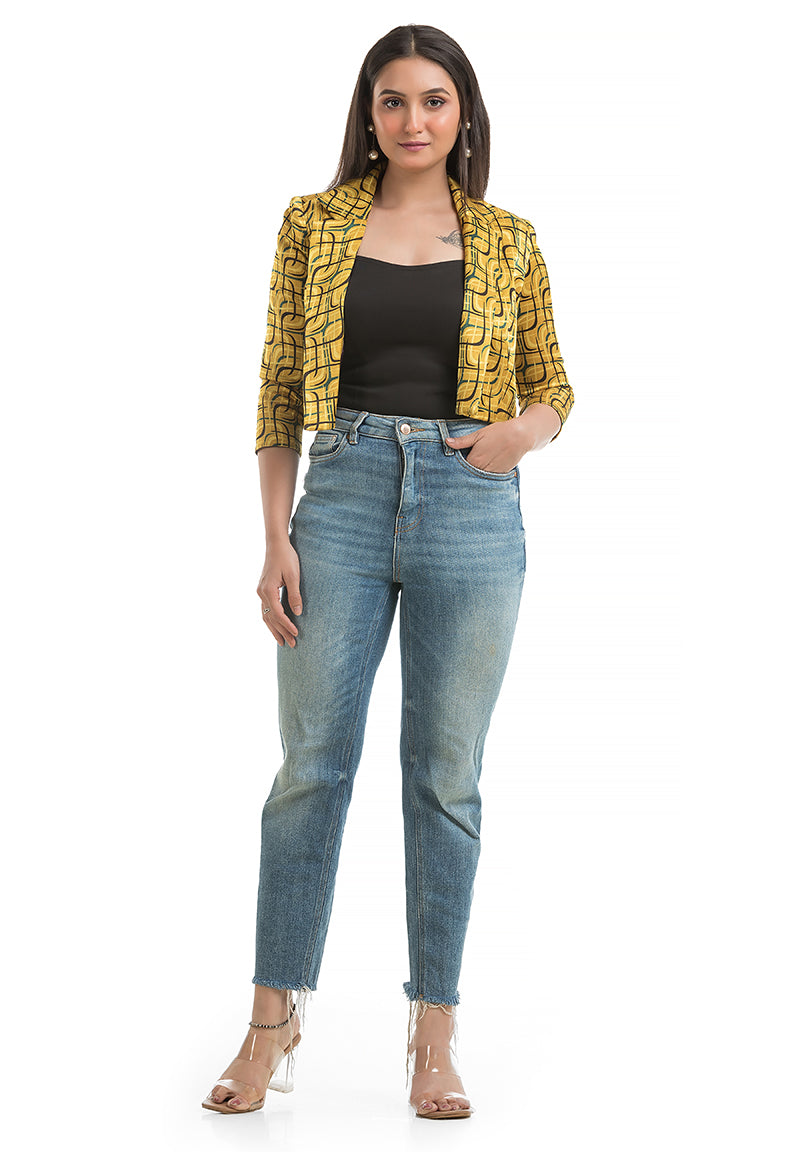 Women's Yellow Ajrakh Printed Jacket - Crazy Needle Online