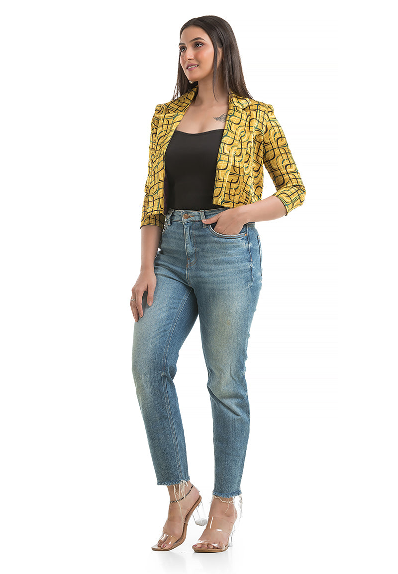 Women's Yellow Ajrakh Printed Jacket