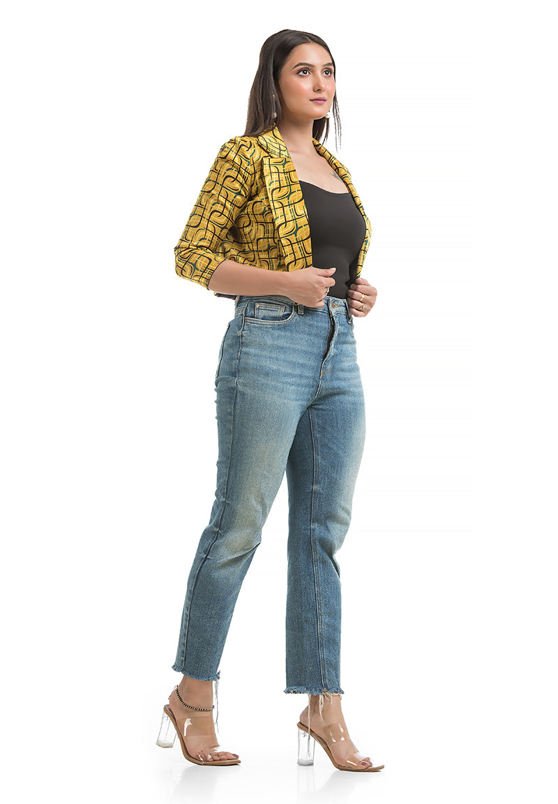 Women's Yellow Ajrakh Printed Jacket