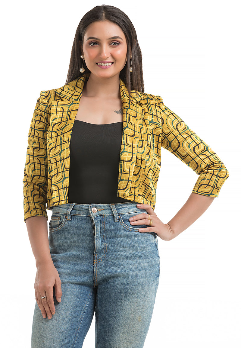 Women's Yellow Ajrakh Printed Jacket - Crazy Needle Online
