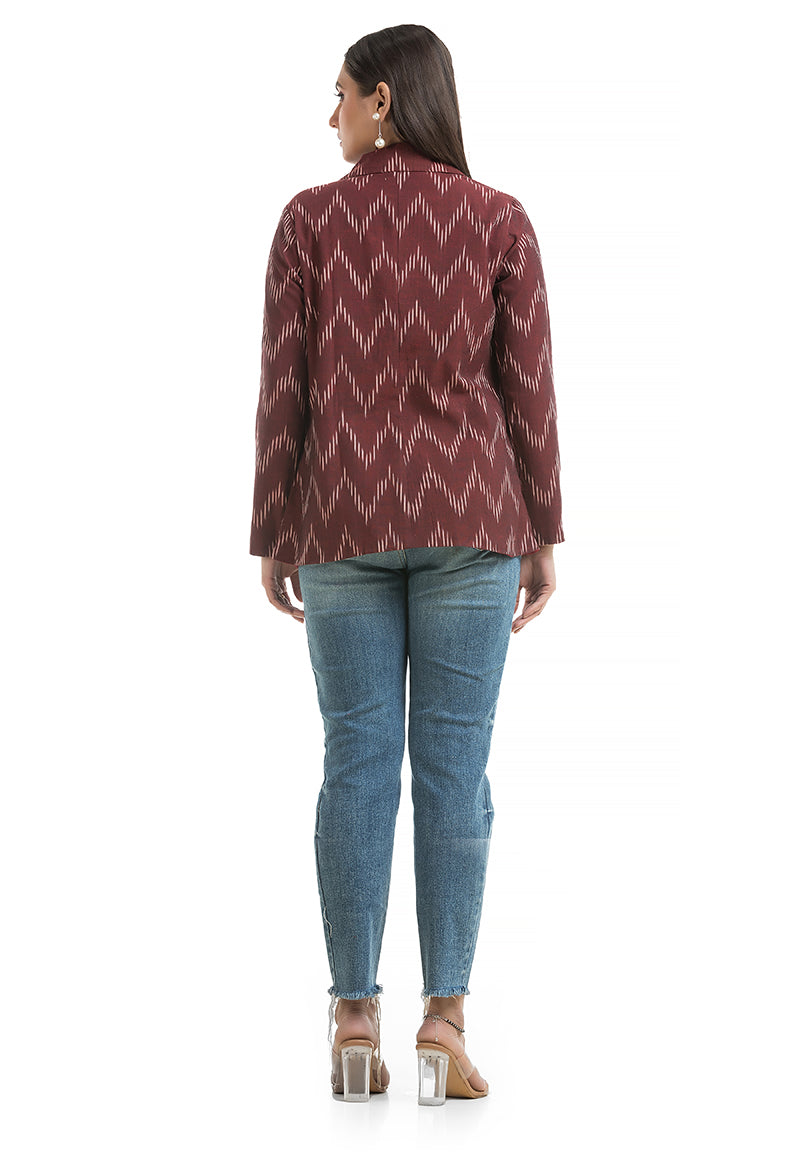 Women's Maroon Ikkat Printed Blazer