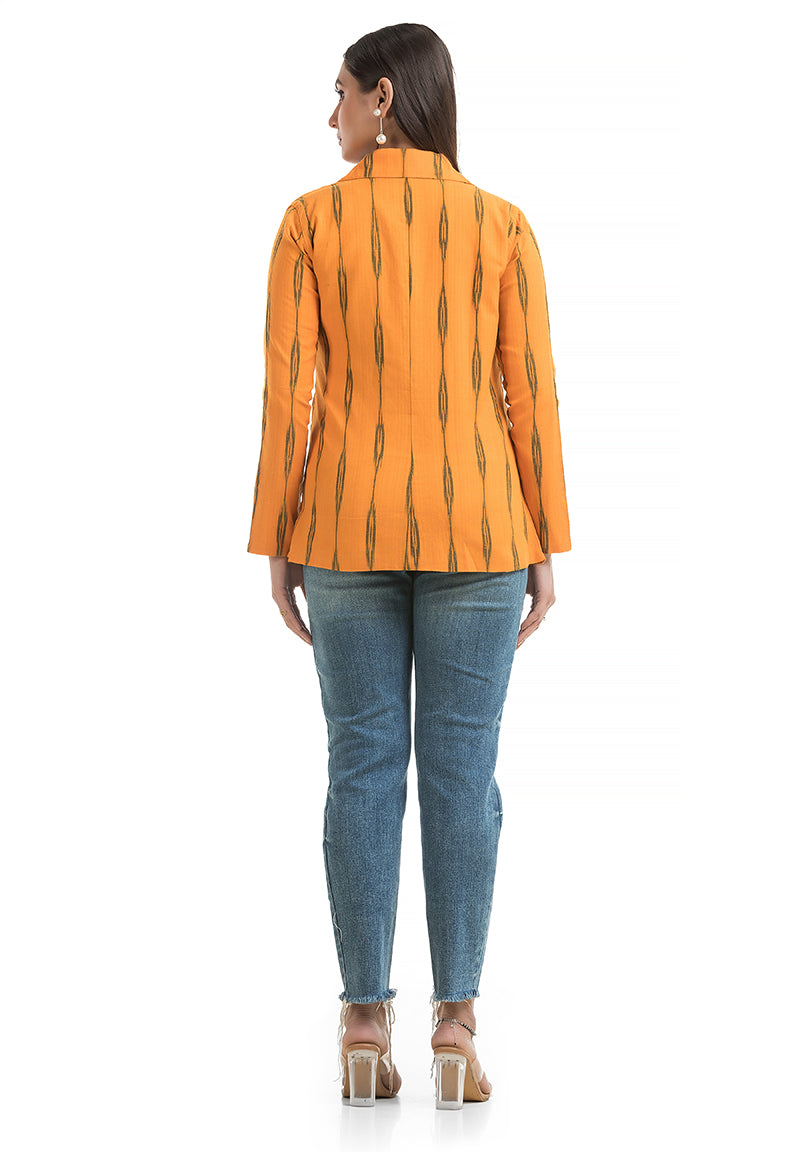 Women's Yellow Ikkat Printed Blazer