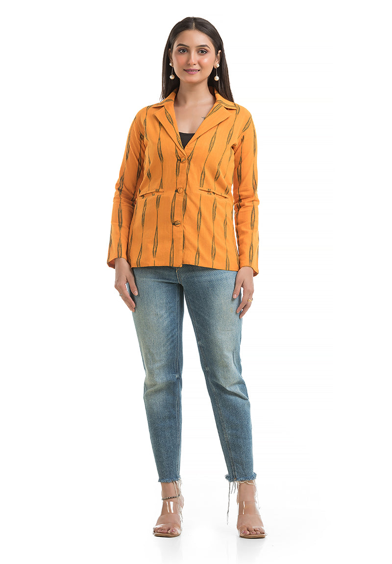Women's Yellow Ikkat Printed Blazer
