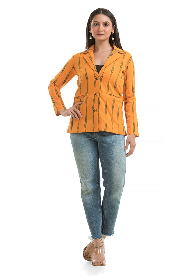 Women's Yellow Ikkat Printed Blazer