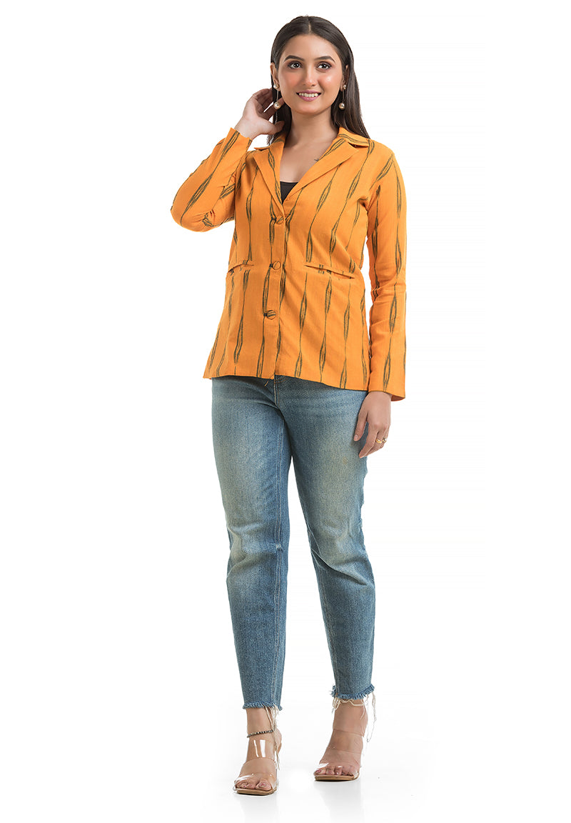 Women's Yellow Ikkat Printed Blazer