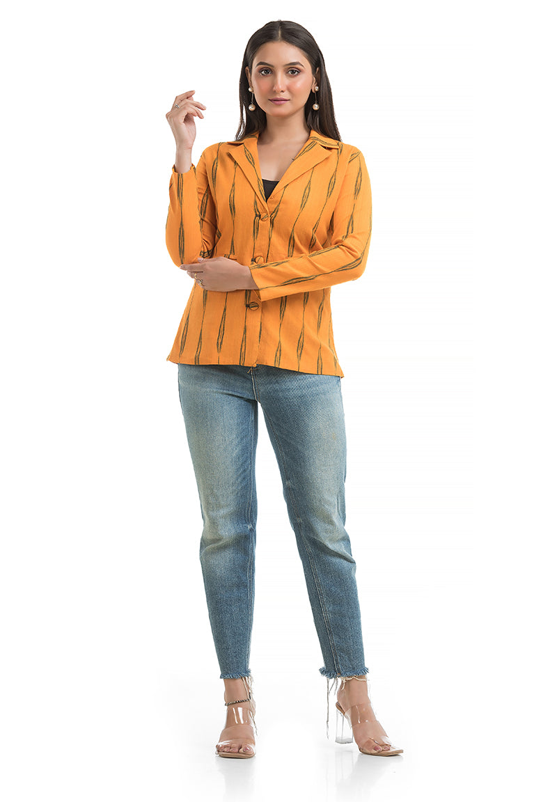 Women's Yellow Ikkat Printed Blazer