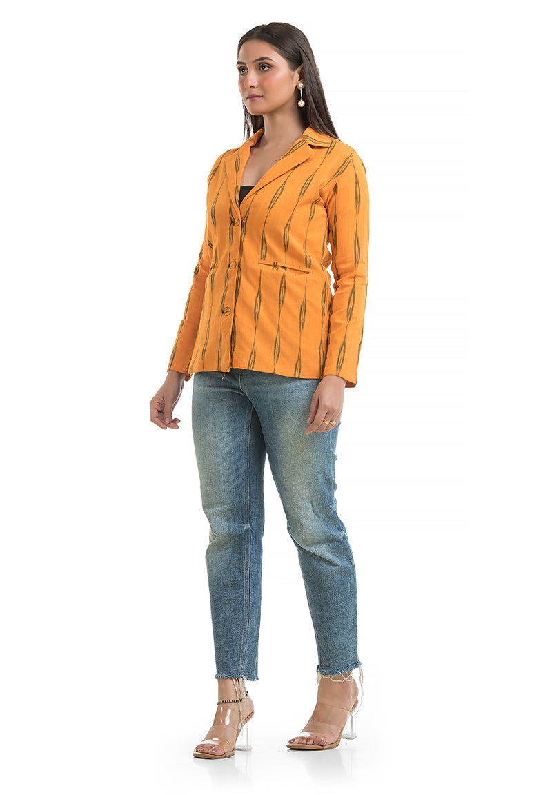 Women's Yellow Ikkat Printed Blazer