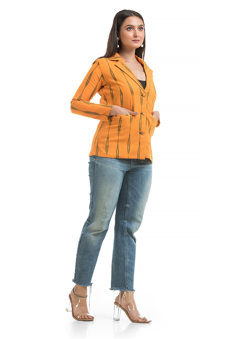 Women's Yellow Ikkat Printed Blazer