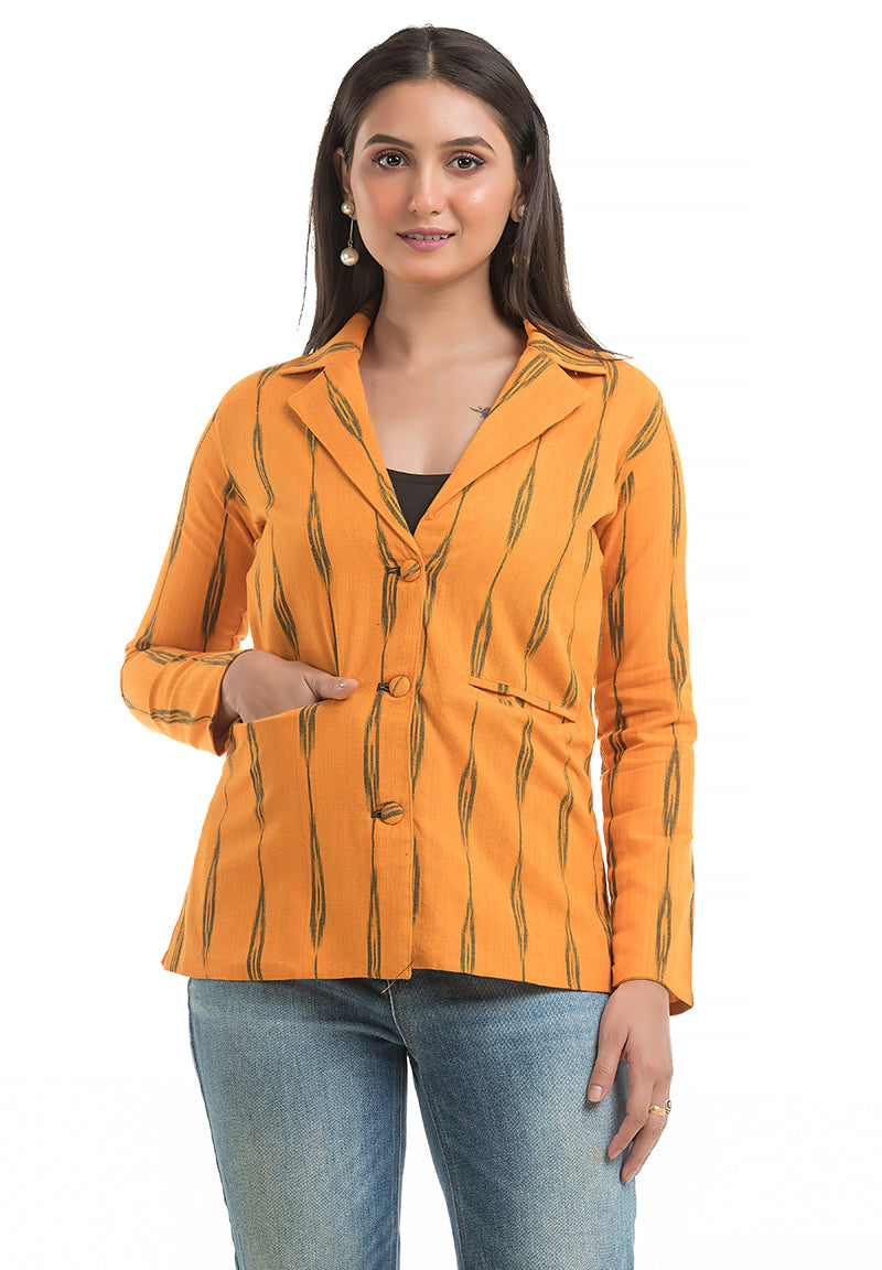 Women's Yellow Ikkat Printed Blazer