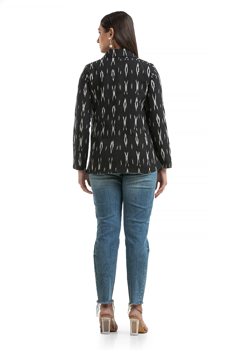 Women's Black Ikkat Printed Blazer
