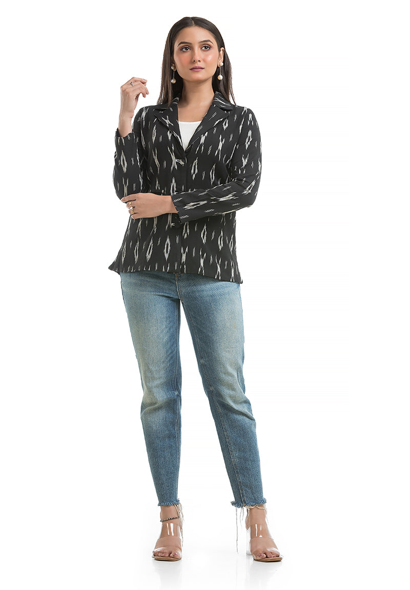 Women's Black Ikkat Printed Blazer