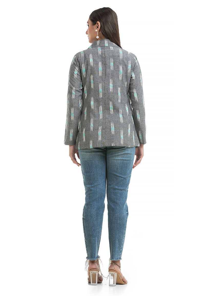 Women's Grey Ikkat Printed Blazer