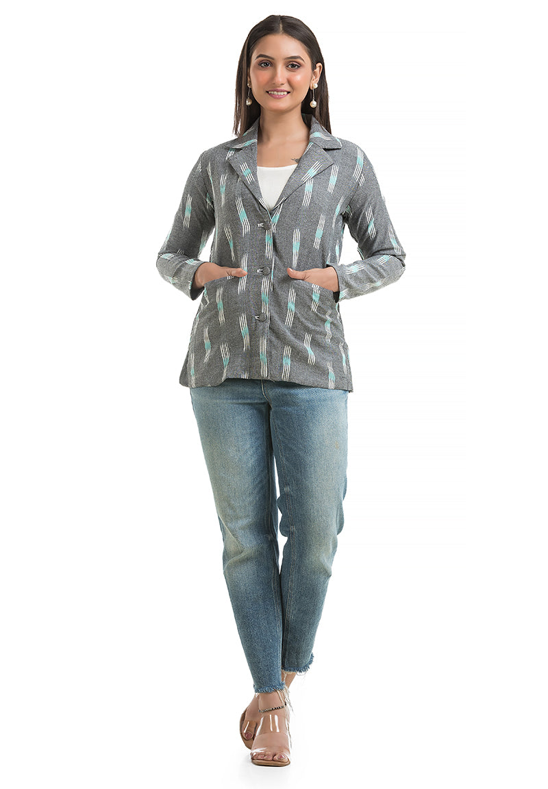 Women's Grey Ikkat Printed Blazer