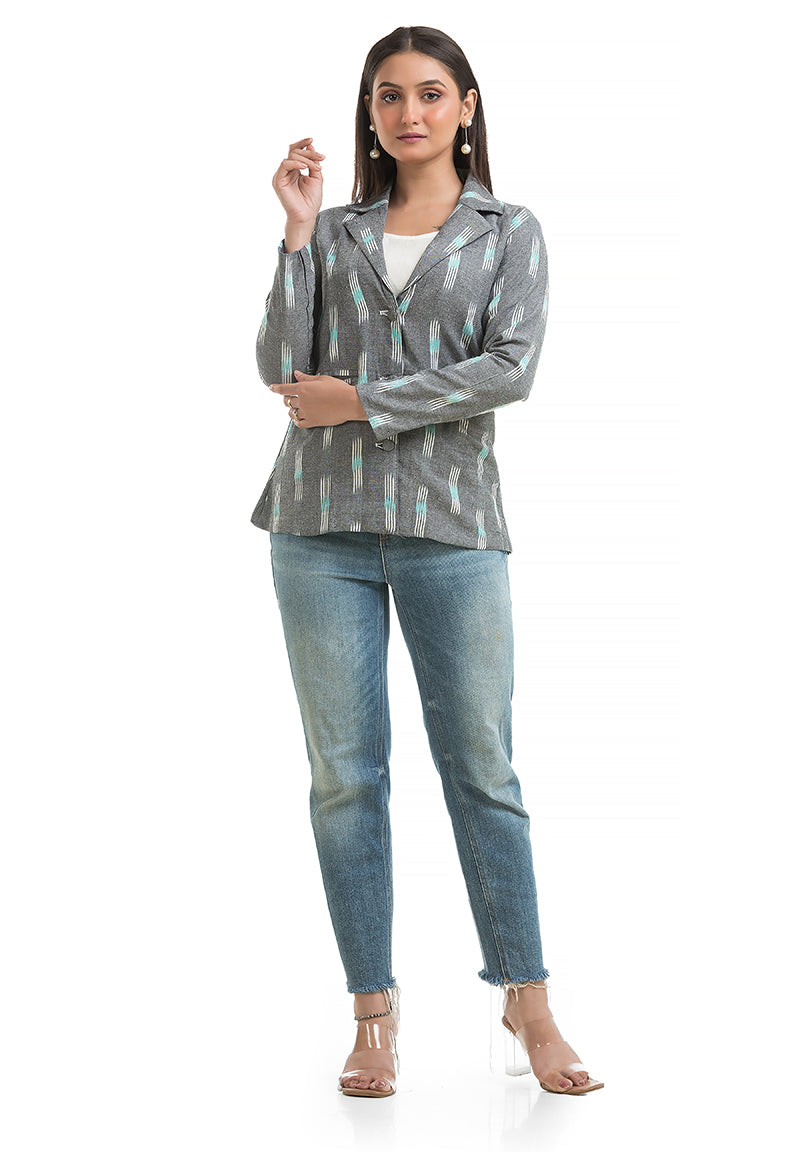 Women's Grey Ikkat Printed Blazer